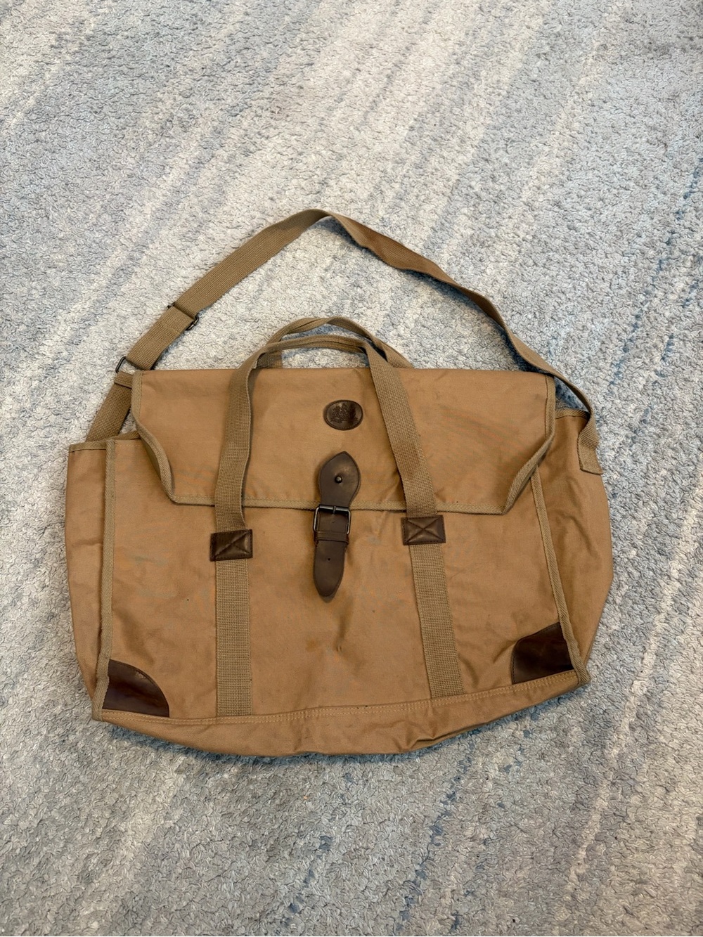 Vintage Ralph Lauren Heavy Canvas Duffel Messenger Bag Travel Carry On Tan⁠